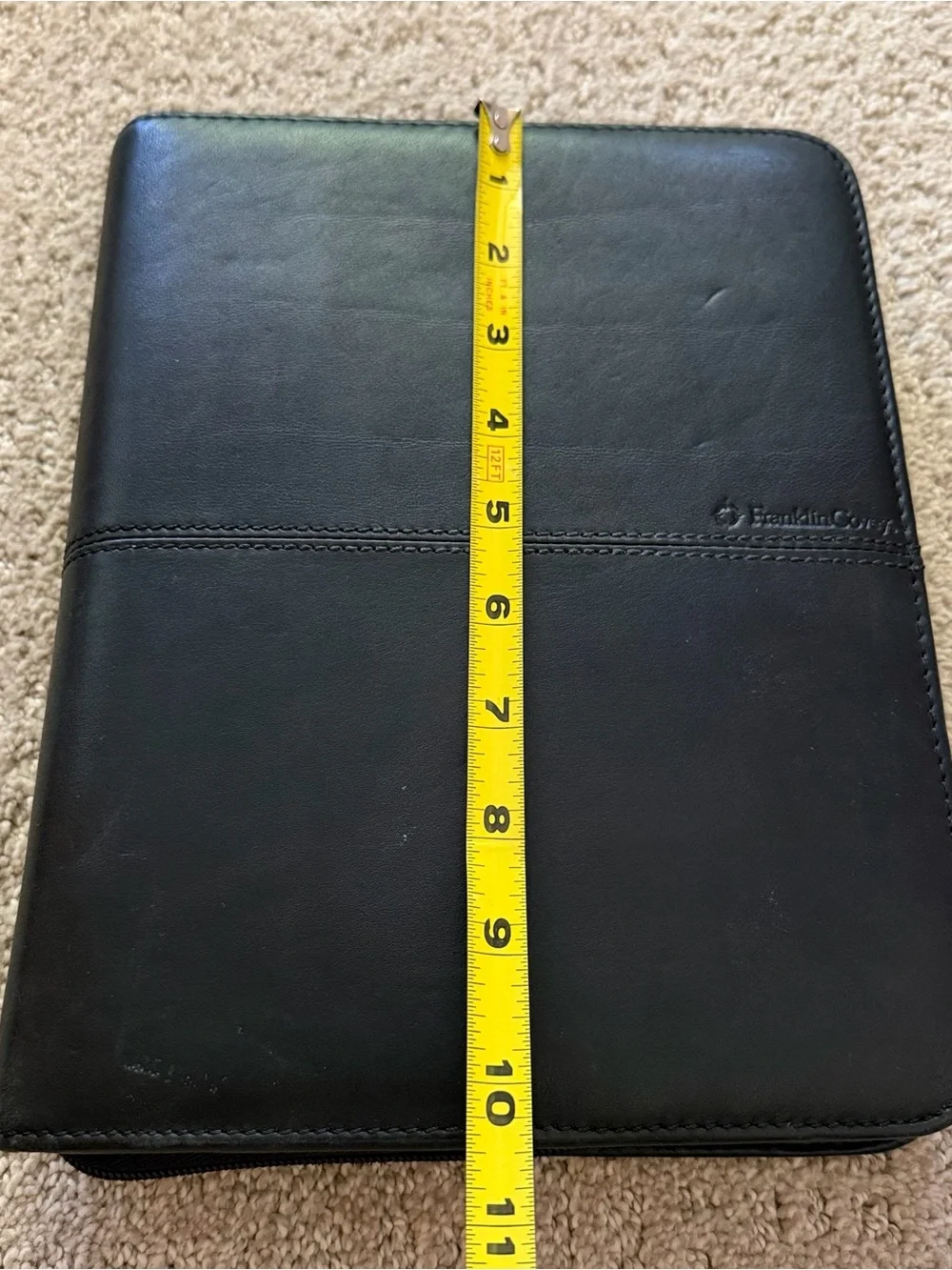 Franklin Covey Black Nappa Classic Leather Planner 7-Ring Binder Organizer Zip